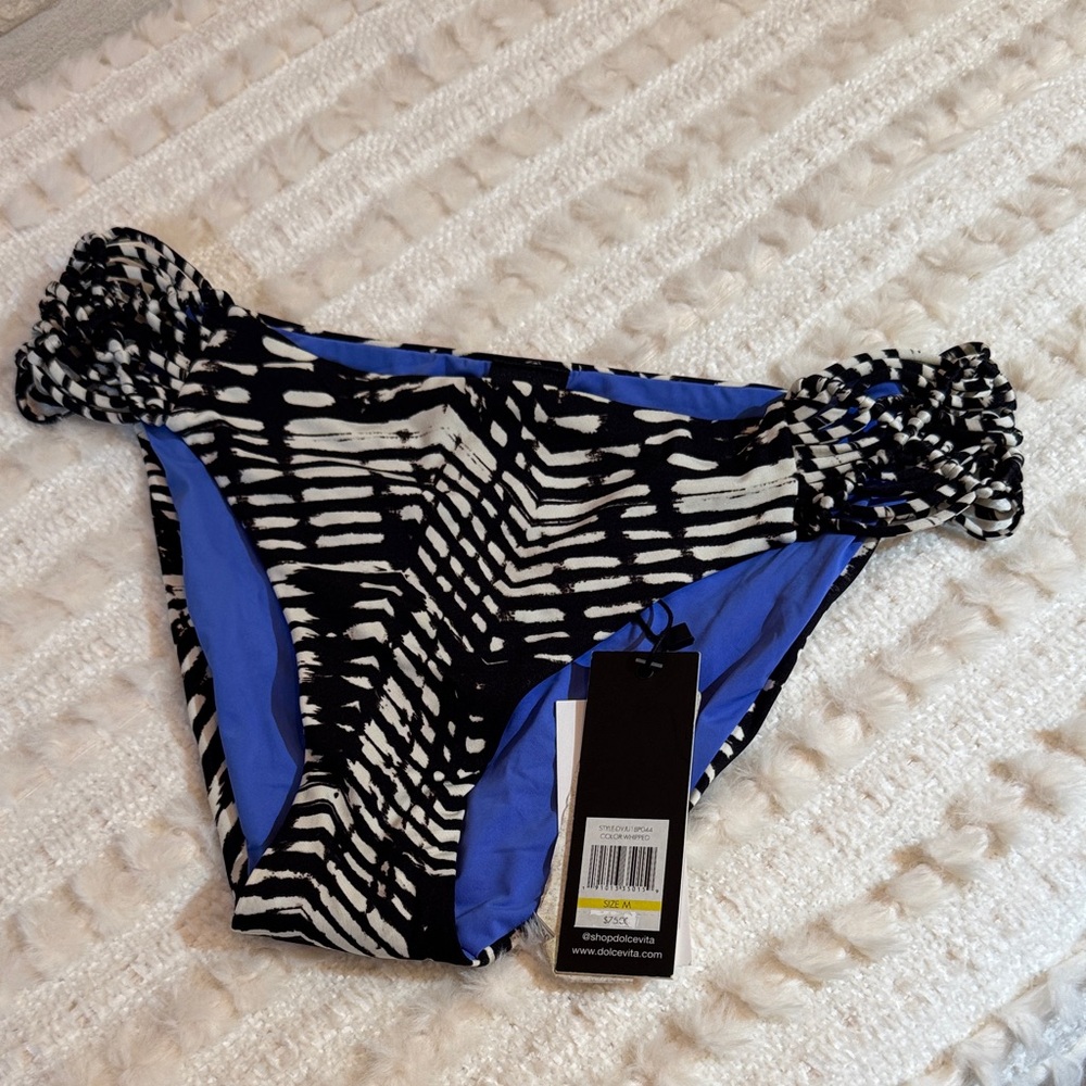 Dolce Vita-  Black and Cobalt Blue Printed Swim Bottom Waist: 15”